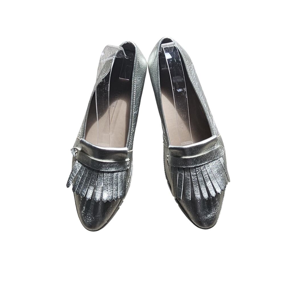Donald J Pliner Women's ABBI Metallic Silver Leather Slip On Loafers Size 6.5 M